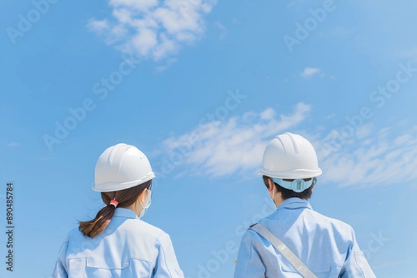 Fototapeta 공사장에서 관리감독하는 두명의 사람