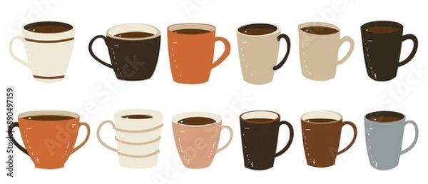 Fototapeta simple illustration of coffee mugs, which are symbols of art Dynamic on a clean white background.