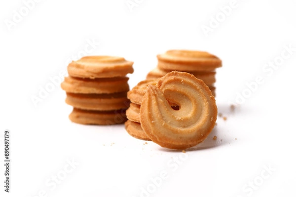 Fototapeta A stack of butter cookies. Isolated on white background. Perfect for commercial usages.
