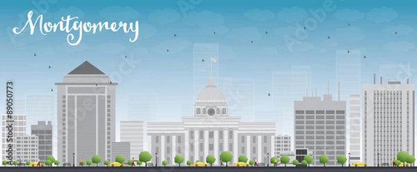Fototapeta Montgomery Skyline with Grey Building and Blue Sky