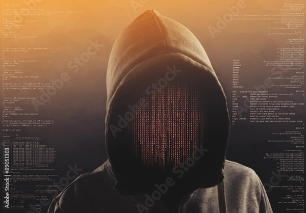 Obraz haker w pracy z graficznym interfejsem użytkownika