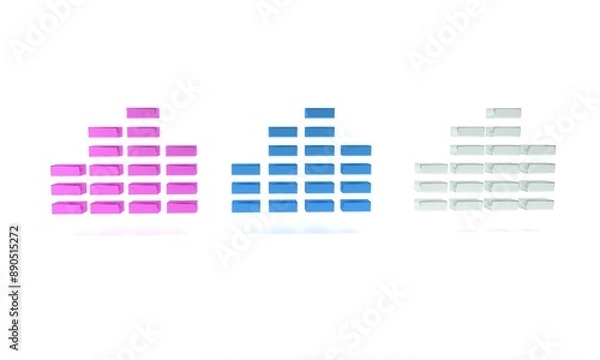 Fototapeta Colorful Music equalizer icon isolated on white background. Sound wave. Audio digital equalizer technology, console panel, pulse musical. Minimalism concept. 3D render illustration