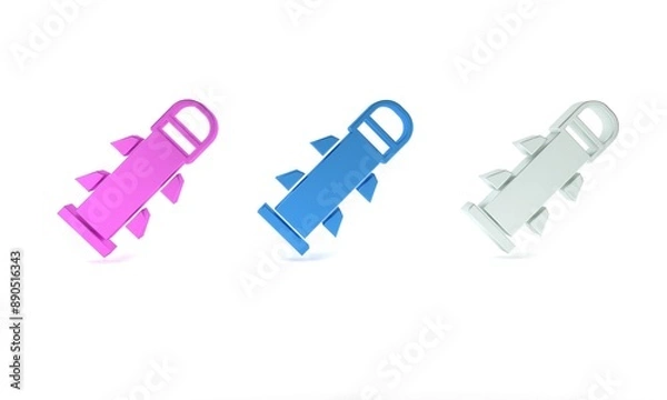 Fototapeta Colorful Rocket icon isolated on white background. Minimalism concept. 3D render illustration