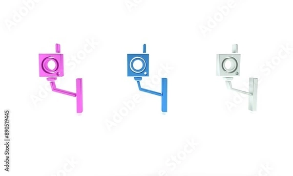 Fototapeta Colorful Security camera icon isolated on white background. Minimalism concept. 3D render illustration
