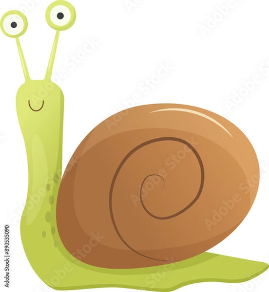 Obraz Vector cute funny green snail with brown shell