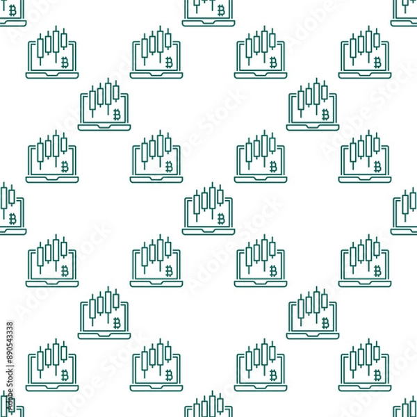 Fototapeta Laptop with Candlestick charts vector linear seamless pattern