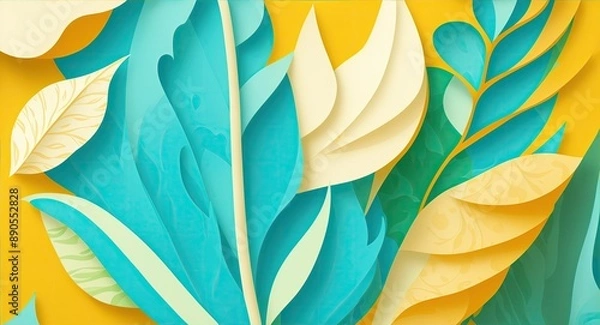 Obraz Abstract Paper Cut Leaves Background.