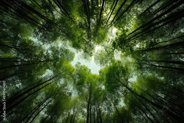 Fototapeta Looking Up Through the Canopy of a Lush Forest.