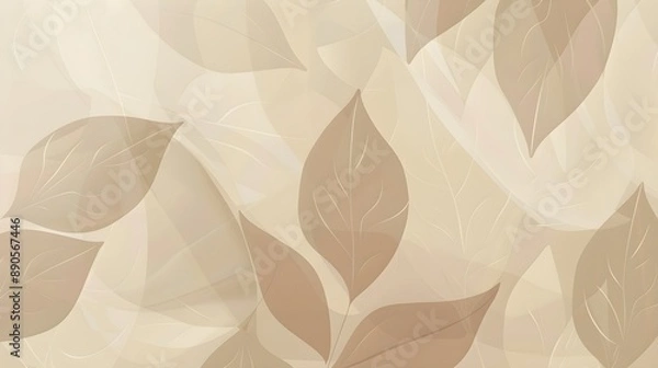 Fototapeta Calming light brown and beige background with abstract natural leaves. Aesthetic minimalism design, offering a soothing and tranquil ambiance. Wallpaper for those who appreciate nature elegance 