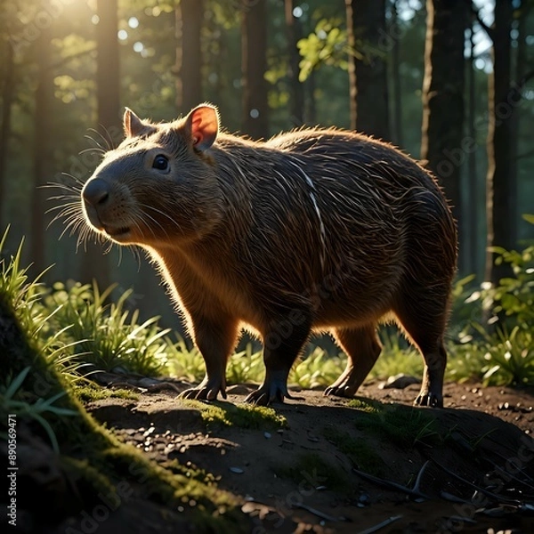 Obraz Capybara in the garden exposed to sunlight in the morning
