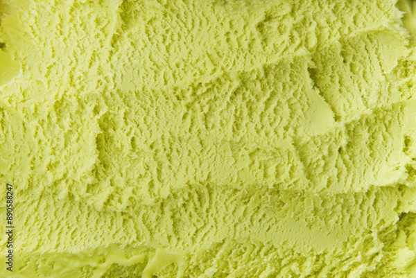 Obraz Pistachio ice cream detailed macro texture. Texture pistachio ice cream. Top view. Food concept. Blank for design.