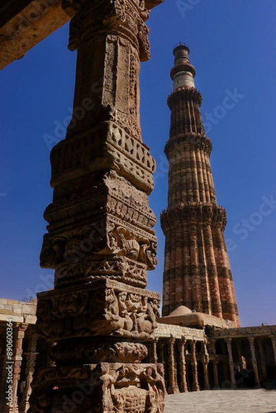 Fototapeta Historical Qutub Minar or Qutab Minar, is a minaret and "victory tower" that forms part of the Qutb complex in Delhi, India