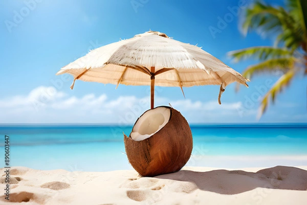 Fototapeta coconut cocktail on the beach