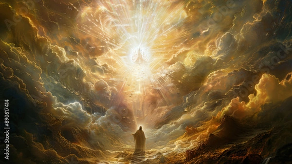 Obraz The prophecy of Isaiah, with Isaiah seeing a vision of God's throne, surrounded by seraphim and a radiant glory.