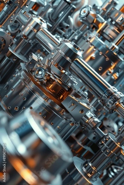 Fototapeta Ultra sharp 3D visualization Industry 4.0 showcasing robotics and automation integration