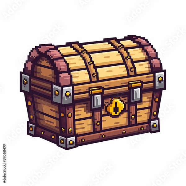 Fototapeta A low pixelated image of retro game design locked treasure chest on a white background