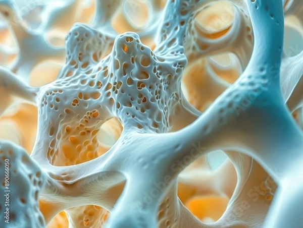 Fototapeta Bone density affected by osteoporosis, illustrating the condition's brittleness