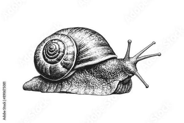 Fototapeta Snail with shell isolated on white background