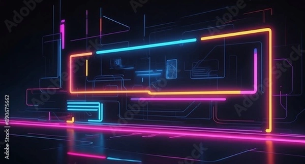 Obraz Stunning Abstract Neons in the Dark, Featuring Vibrant Colors and Dynamic Patterns, Perfect for Modern Digital Art, Backgrounds, and Trendy Visual Design Projects