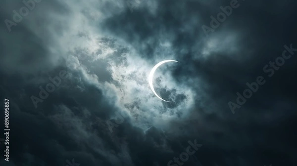Fototapeta Partial Solar Eclipse in a Cloudy Sky