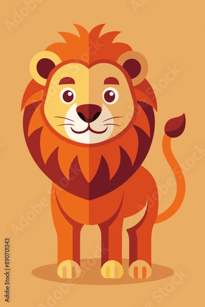 Fototapeta Charming Stylized Lion Illustration in Warm Tones with Minimalistic Cartoon Design

