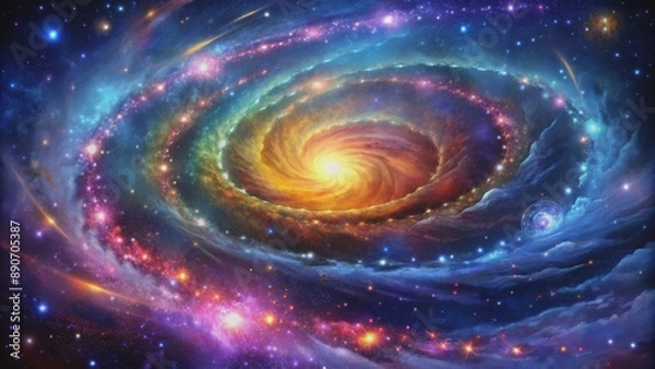 Fototapeta Cosmic Swirl A Digital Painting of a Galaxy with a Spiraling Nebula, Galaxy , Spiral , Nebula , Astronomy