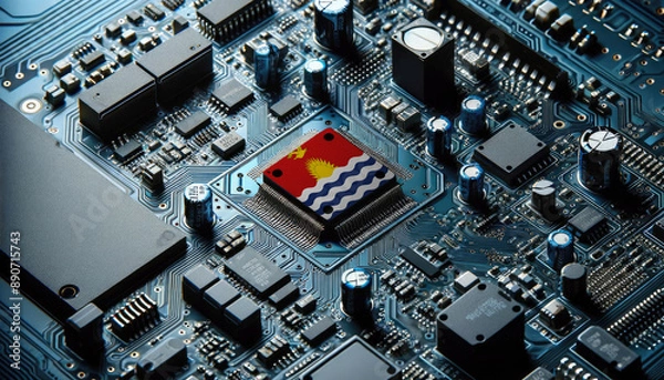 Fototapeta An intricate microchip with the Kiribati flag embedded, representing the innovation and technological advancements of the Kiribati in the field of electronics and microtechnology