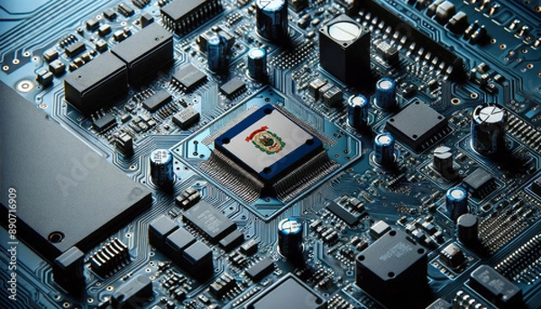 Fototapeta An intricate microchip with the West Virginia flag embedded, representing the innovation and technological advancements of the West Virginia in the field of electronics and microtechnology
