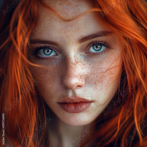 Obraz Super quality 50mpx close-up ai photo of redhead girl, a professional cinematic photography