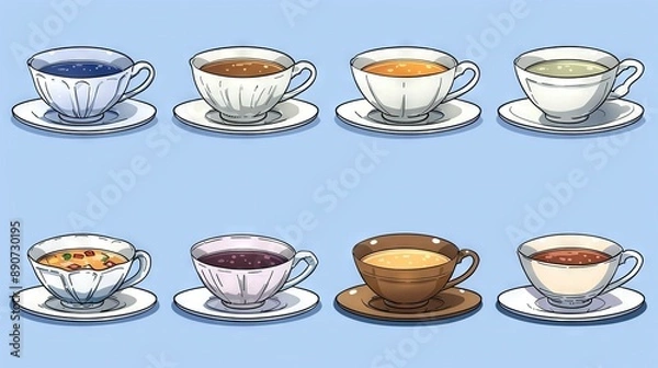 Obraz   Coffee Cups and Saucers on Blue Background