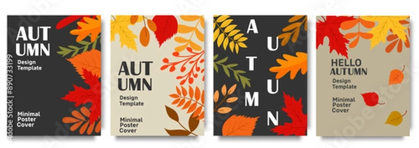 Obraz Autumn season design poster template.  Vibrant leaves and foliage on modern background. Autumn background, cover, sale banner, flyer design. Template for advertising, web, social media.