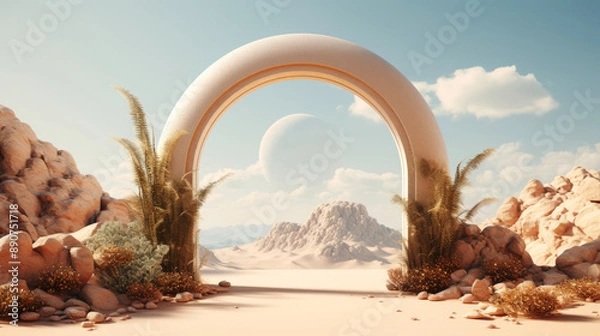 Fototapeta generated illustration of doorway arch againdt desrt as background