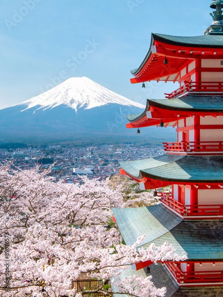 Fototapeta Pagoda Chureito z górą Fuji w tle w Japonii