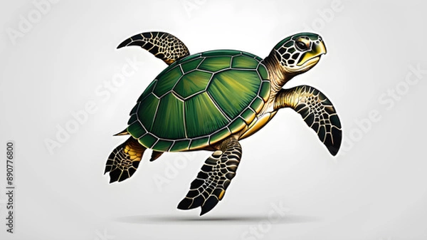Fototapeta Green turtle logo design on white background. Generative AI
