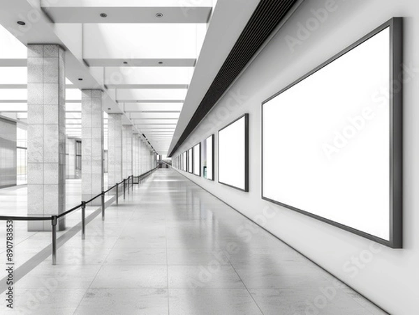 Fototapeta Modern Indoor Signage. Mock-up of Black Sign Template for Building Media Banner