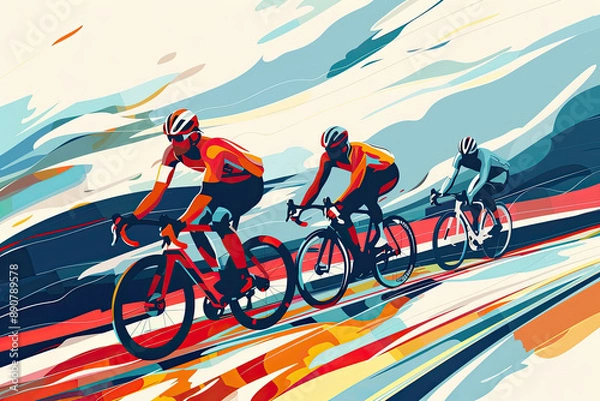 Obraz Vibrant and dynamic illustration of a road cycling race, showcasing a burst of colorful abstract design