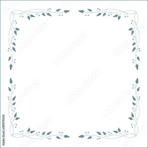 Fototapeta Green vegetal ornamental frame with leaves, decorative border, corners for greeting cards, banners, business cards, invitations, menus. Isolated vector illustration.	
