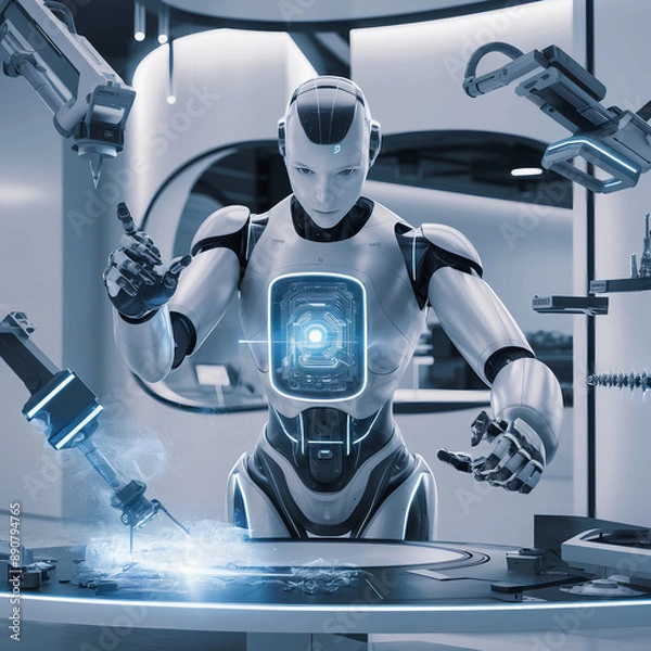 Obraz Futuristic Robot Performing Complex Tasks with Advanced Technology