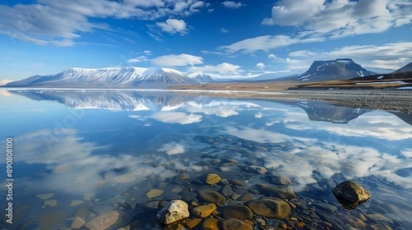 Obraz Reflections in the calm waters of Makinson Inlet