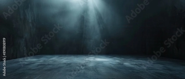 Obraz A dark, empty room with a misty atmosphere and beams of light from above. The mood is eerie and mysterious.