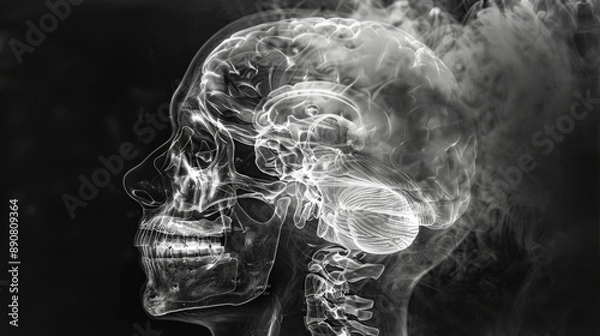 Fototapeta X-Ray Image of Human Skull and Brain