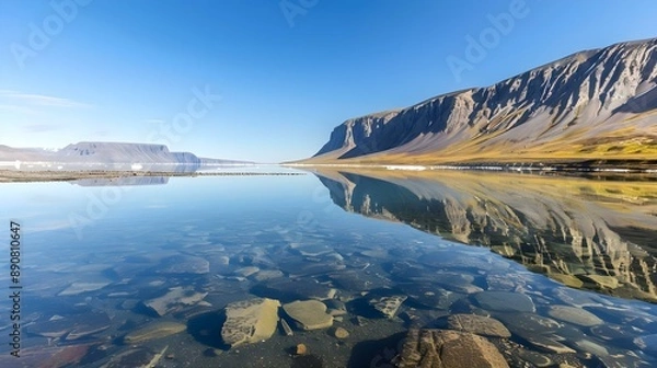 Obraz Reflections in the calm waters of Makinson Inlet