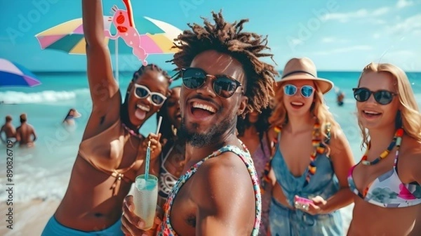 Obraz Multiracial group of friends having fun dancing