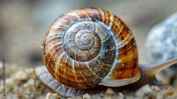 Fototapeta Close Up of a Brown Snail Shell in a Natural Setting