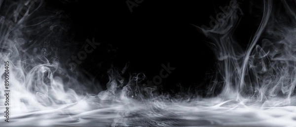Fototapeta Real smoke exploding outwards with center space. Dramatic smoke or fog effect for spooky Halloween background or wallpaper.