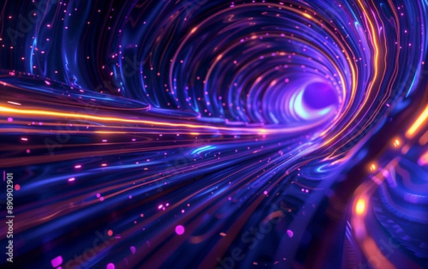 Fototapeta Swirling, glowing lines in a deep blue space create a vibrant abstract background