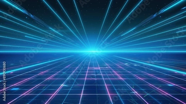 Obraz Neon Grid Digital Landscape