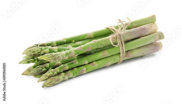 Fototapeta Bunch of fresh green asparagus stems isolated on white