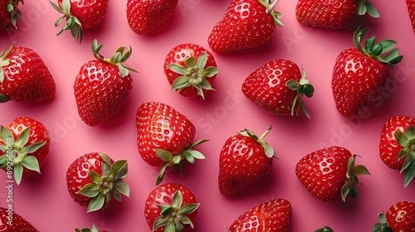 Obraz Red Strawberries on a Pink Background