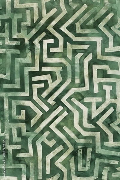 Fototapeta Abstract Green And White Geometric Maze Pattern